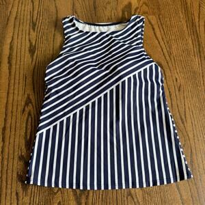 Lands End Womens Blue White Striped High Neck Tankini Swim Suit Top Size 8